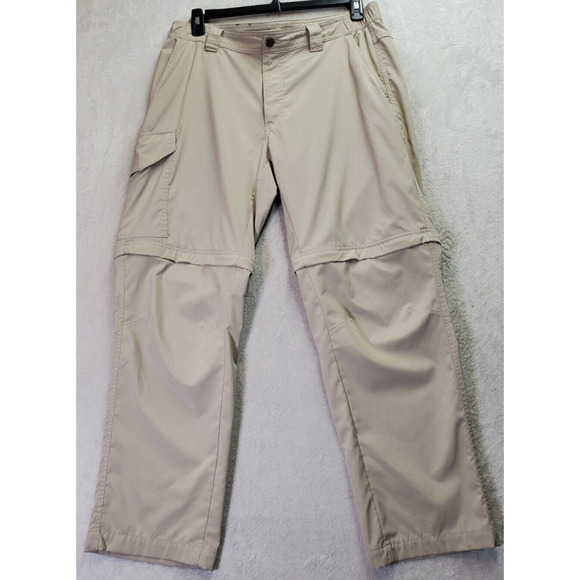 Columbia Zip Off Convertible Pants Mens Size 36 Tan Polyester Slash Pockets Logo - Picture 1 of 12